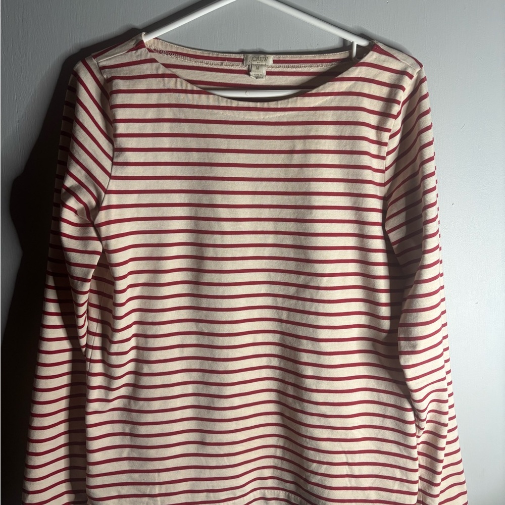 J. Crew Long Sleeve Tee with Red and Cream Stripes